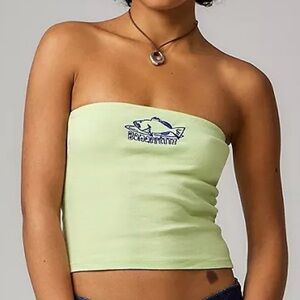 URBAN OUTFITTERS UO Bon Appetit Fish Embroidered Tube Top Lime XL NEW NWOT